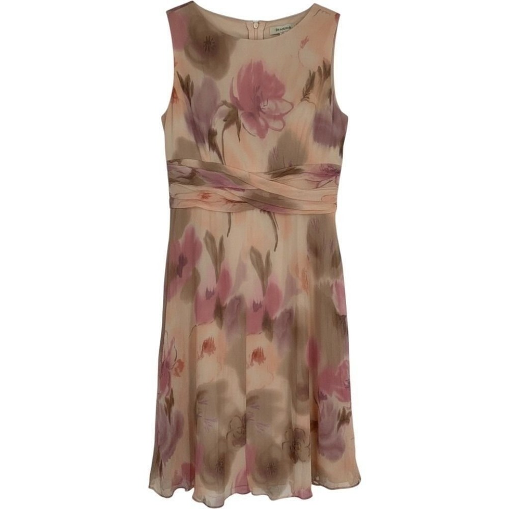 Petra 100% Silk Crinkle Floral Dress Beaded Shoulder Size 6 Romantic - Picture 3 of 10